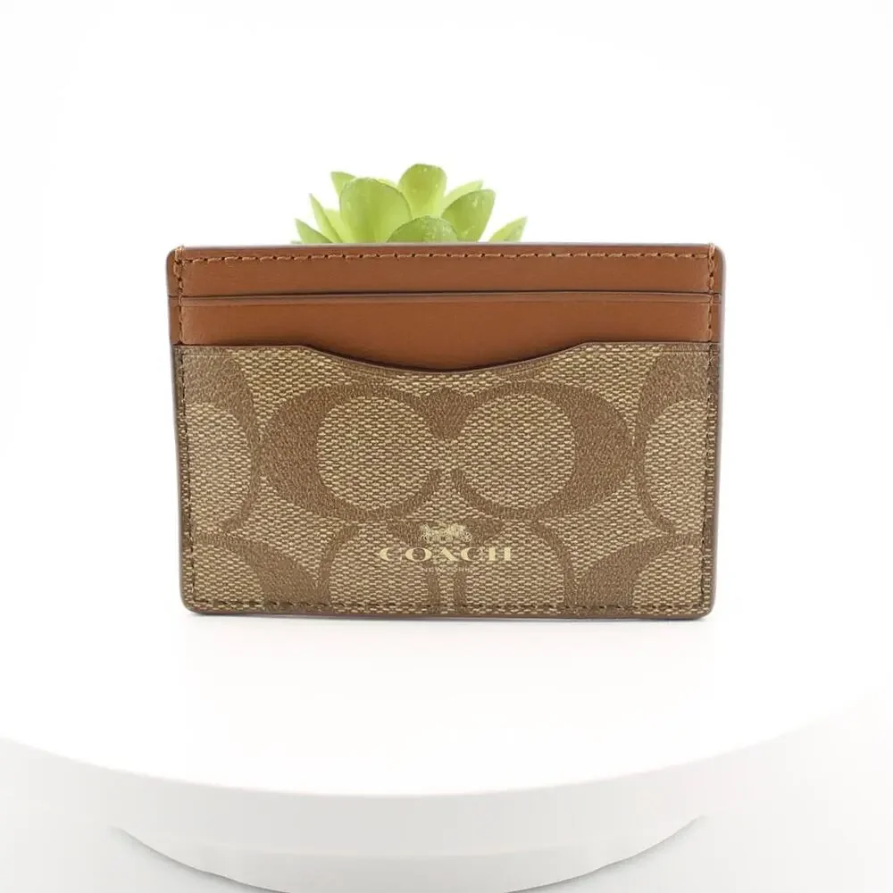 Coach Slim ID Card Case Signature Canvas Leather Trim